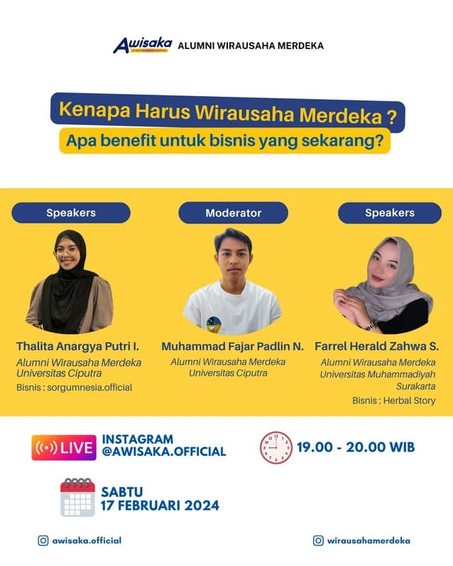 Poster jadwal sesi live “Kenapa Harus Wirausaha Merdeka?”