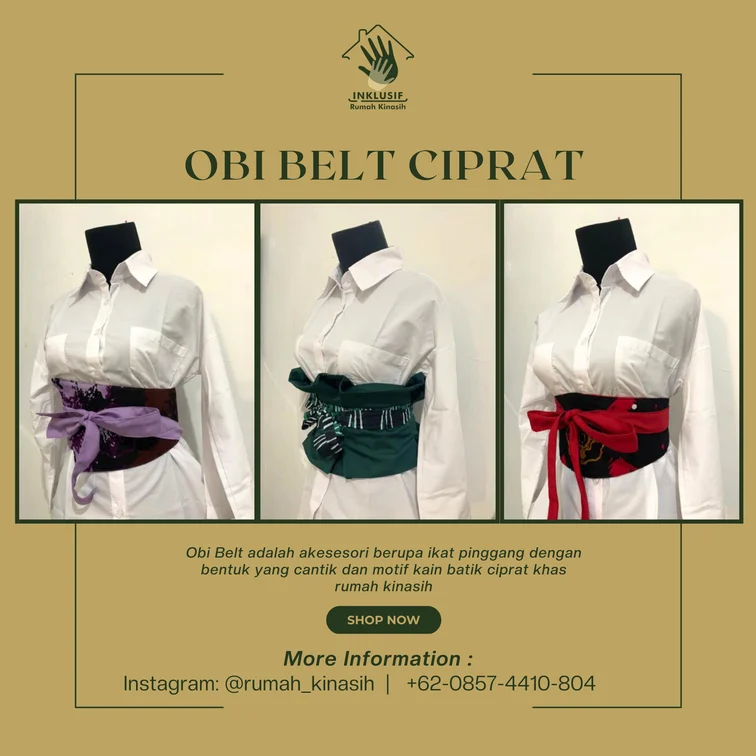 Katalog produk Obi Belt Ciprat dengan tiga varian warna